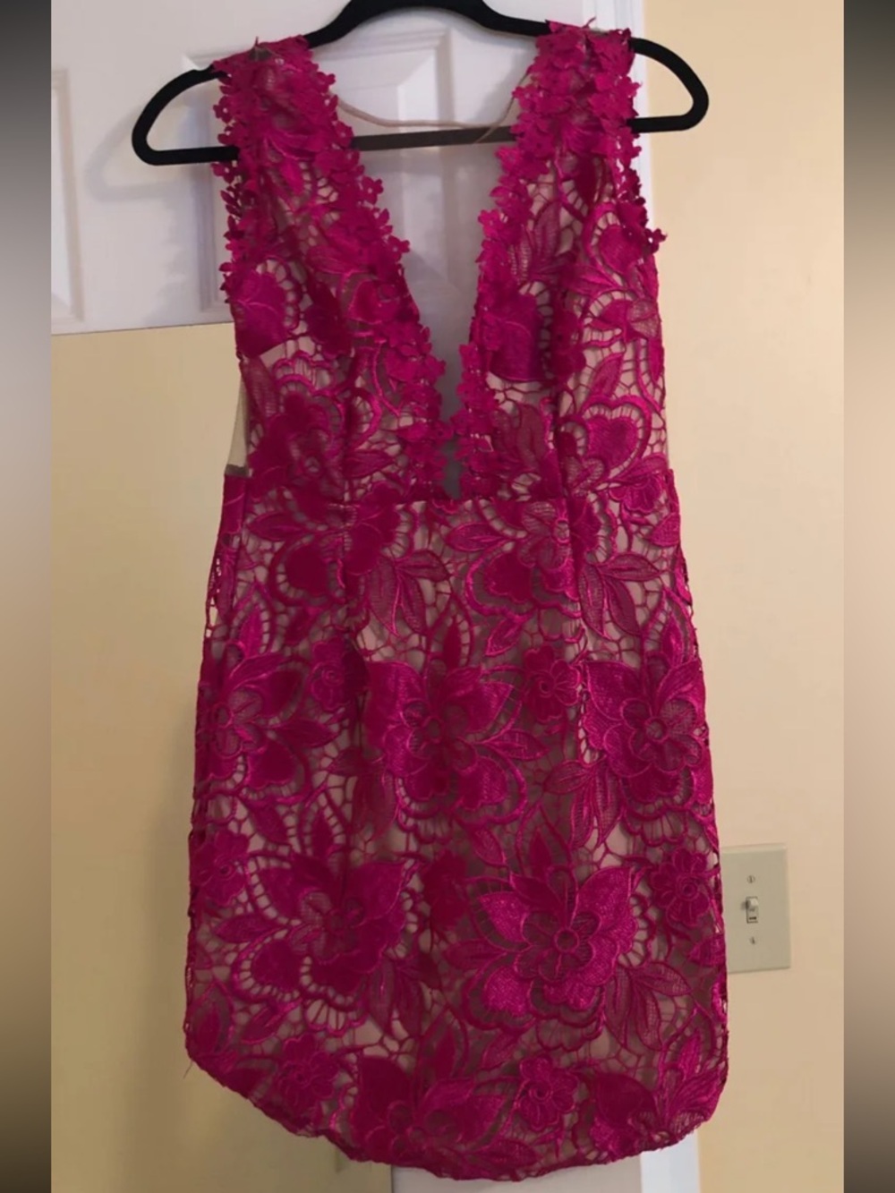Dainty Hooligan Fuchsia Lace Dress with Floral Embroidery